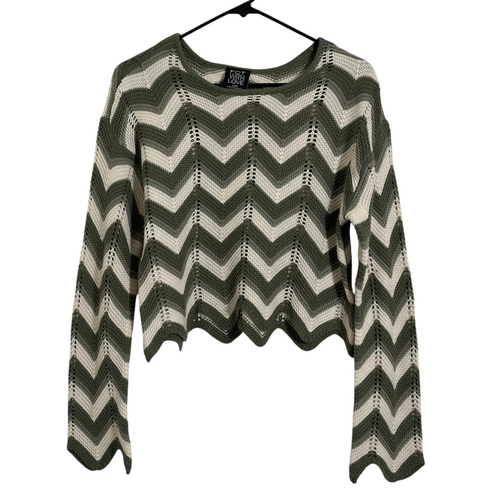 FCT With Love Green Chevron Pointelle Cropped Sweater Women's Size‎ Large